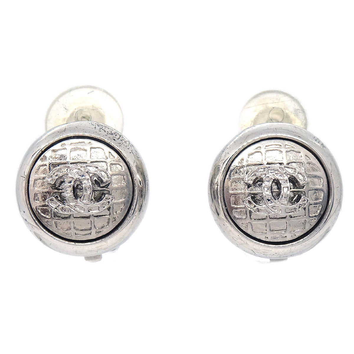 Chanel Vintage CC Round Clip-On Earrings Metal, SILVER, SILVER_PLATED, Earrings