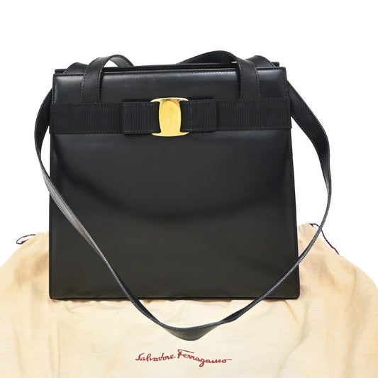 Salvatore Ferragamo Convertible Vara Bow Tote Leather, BLACK, LEATHER, Handbag