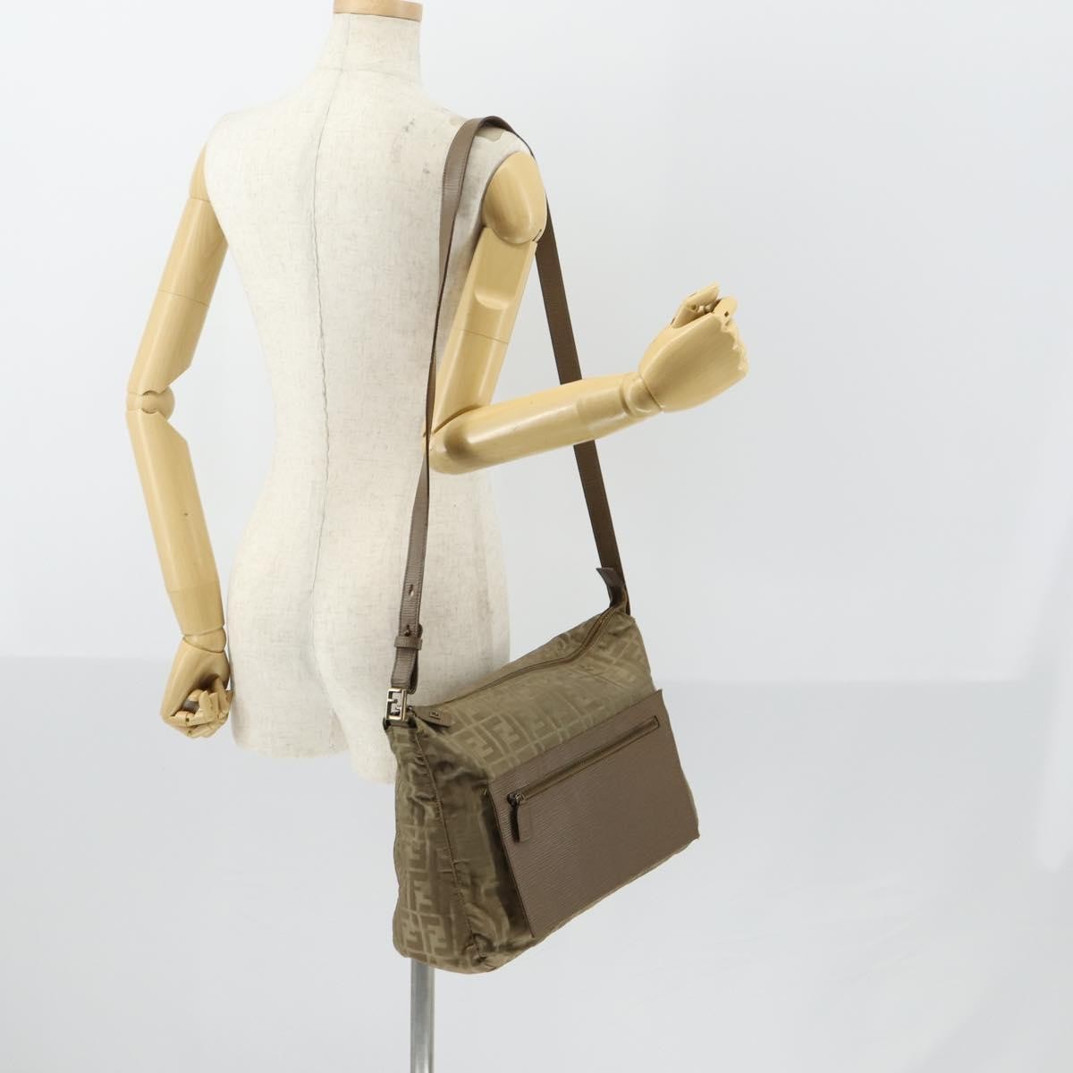 Fendi Logo Zucca Shoulder Bag Zucca, BEIGE, NYLON, Shoulder bag