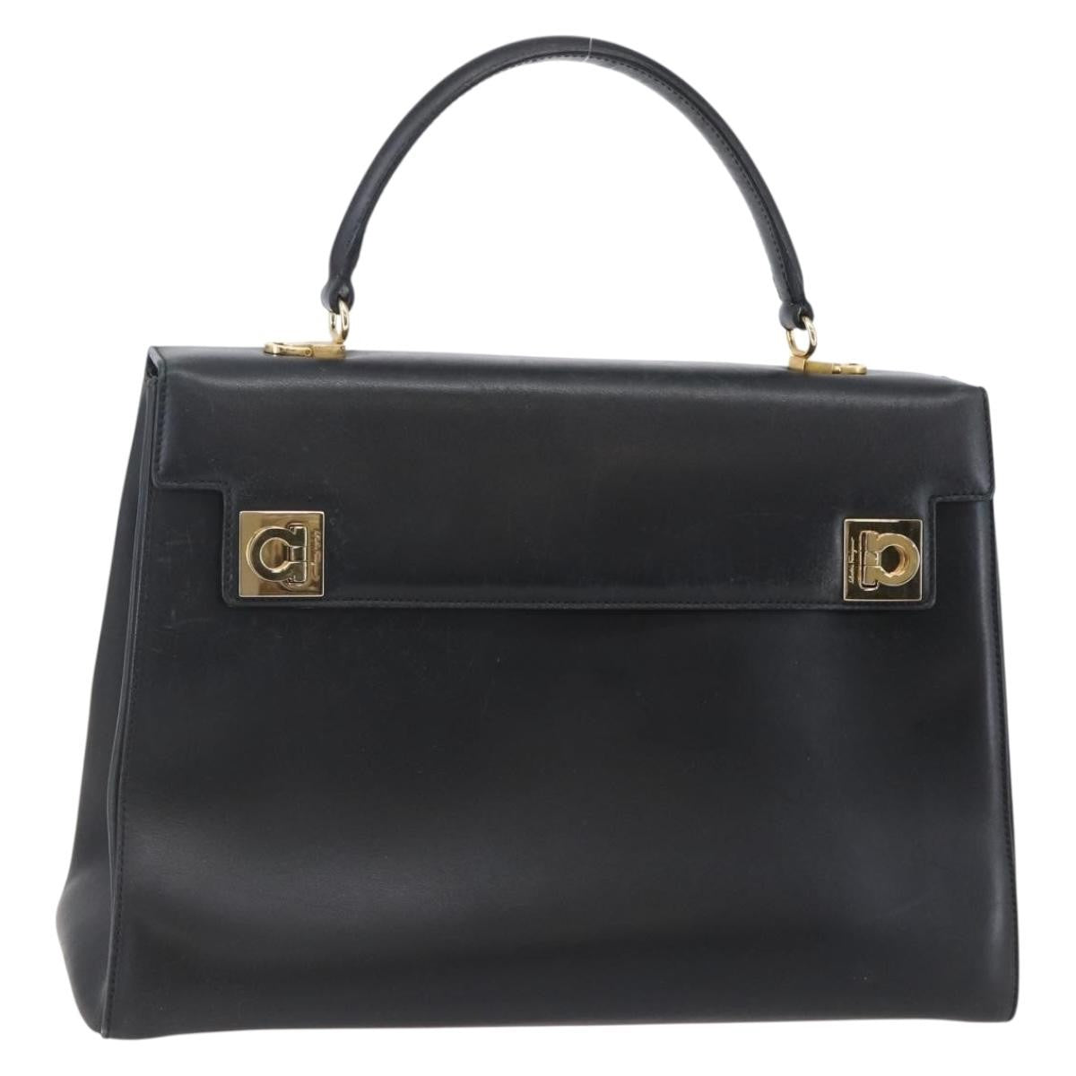 Salvatore Ferragamo Gancini handbag Leather, BLACK, LEATHER, Handbag
