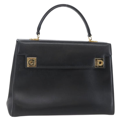 Salvatore Ferragamo Gancini handbag Leather, BLACK, LEATHER, Handbag