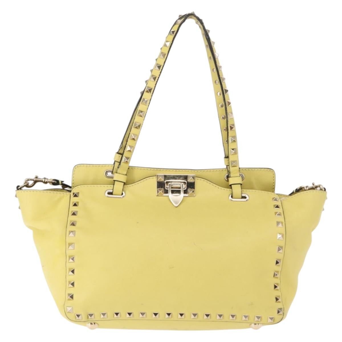 Valentino Garavani Rockstud Tote Soft Leather, YELLOW, LEATHER, Tote bag