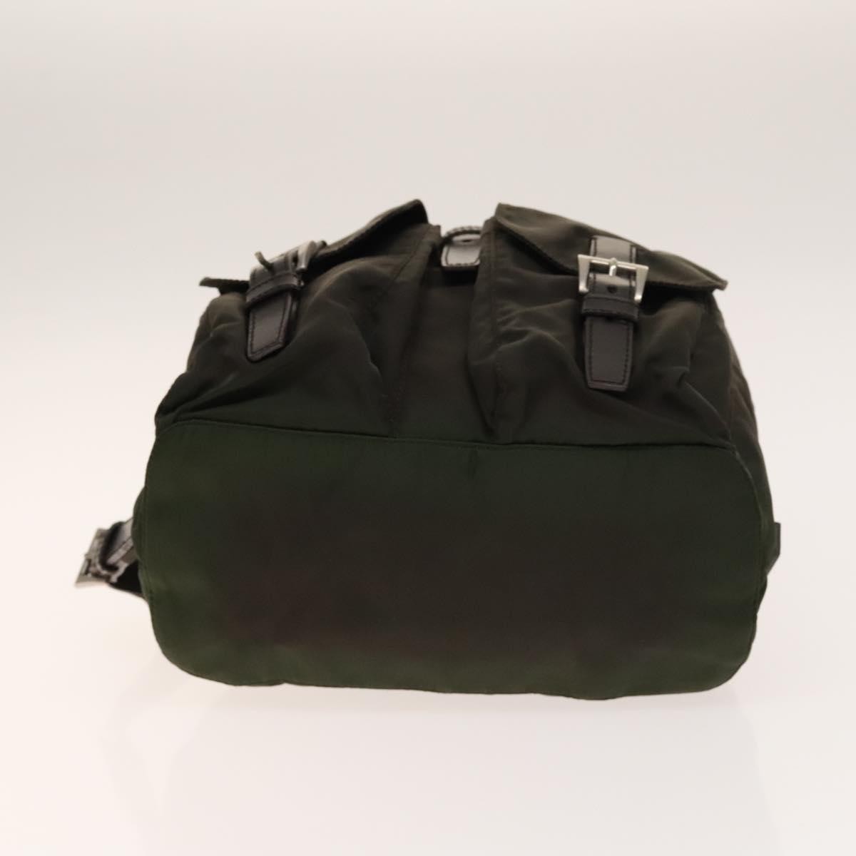 Prada Double Pocket Drawstring Backpack Nylon with Studded Detail, KHAKI, NYLON, Backpack