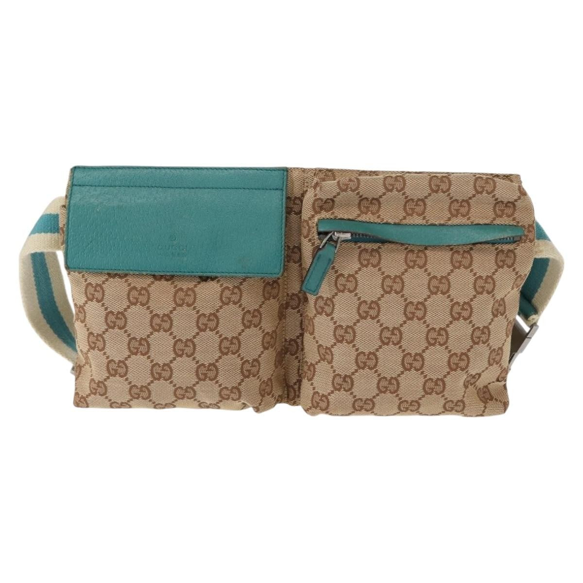 Gucci Vintage Double Belt Bag GG Canvas with Leather, BEIGE, CANVAS, Shoulder bag