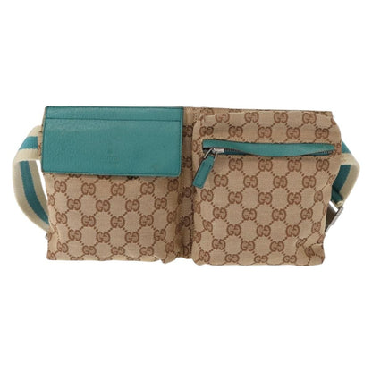 Gucci Vintage Double Belt Bag GG Canvas with Leather, BEIGE, CANVAS, Shoulder bag