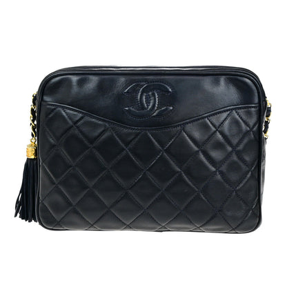 Chanel Vintage Camera Tassel Bag Quilted Leather, NAVY, LEATHER, Shoulder bag