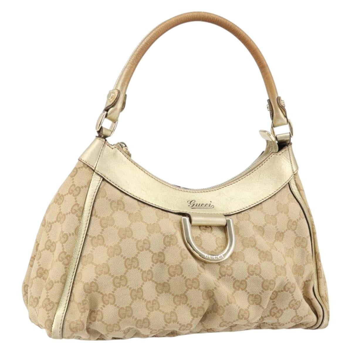 Gucci D Ring Hobo GG Canvas, BEIGE, CANVAS, Handbag