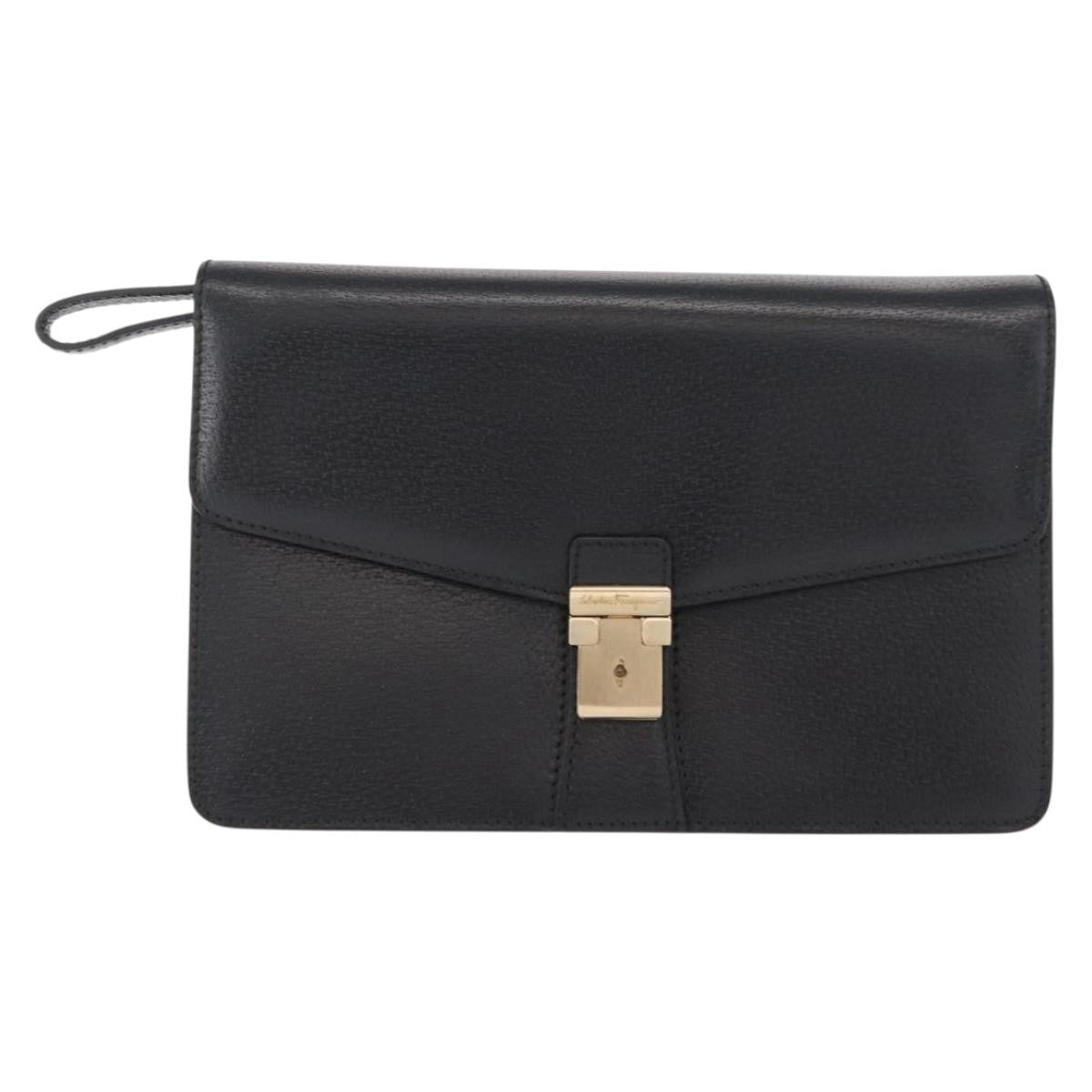 Salvatore Ferragamo Vintage clutch Bag Leather, BLACK, LEATHER, Clutche & pouche