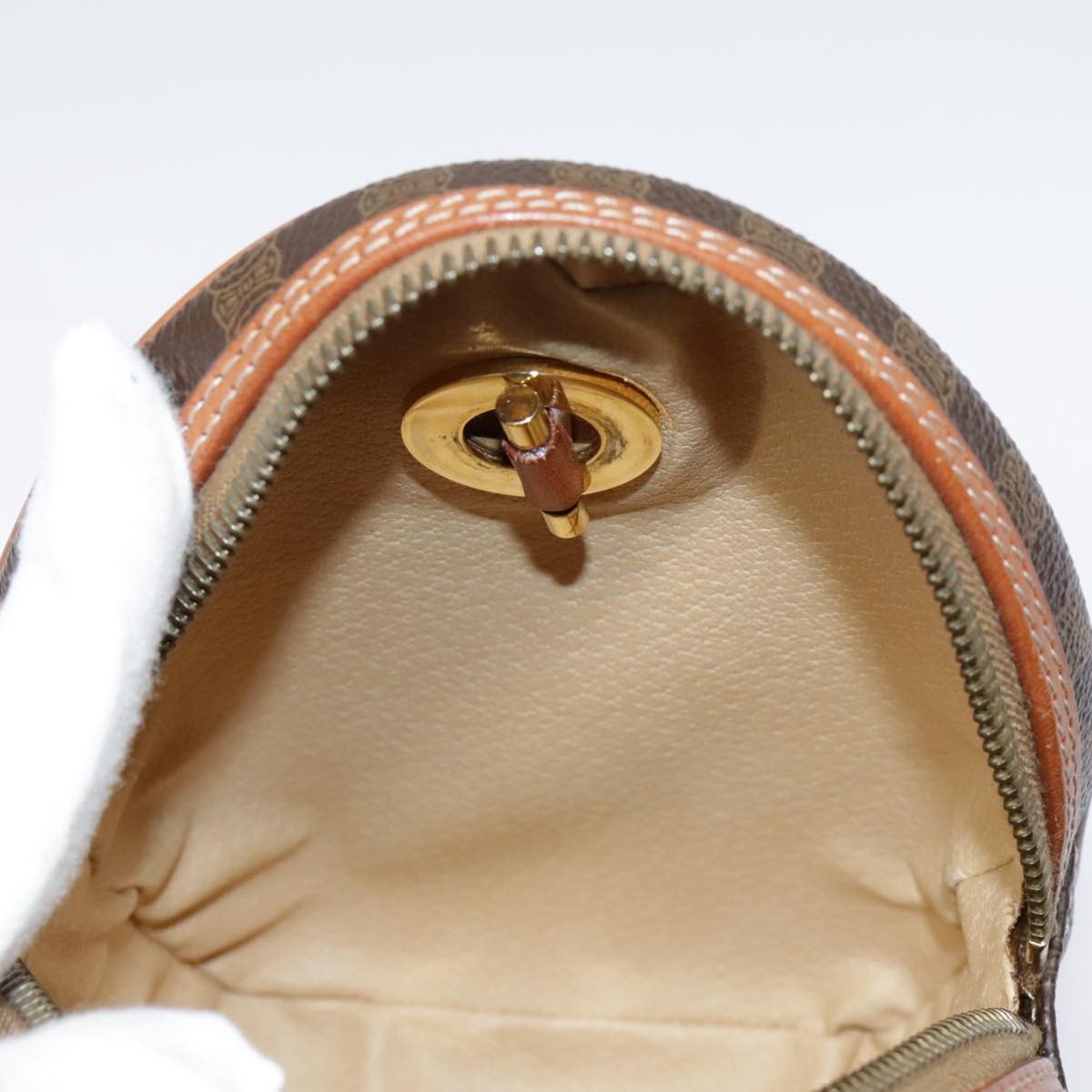 Celine Vintage Macadam Circle Logo Shoulder Bag Canvas and Leather, Brown, Canvas, Shoulder Bag