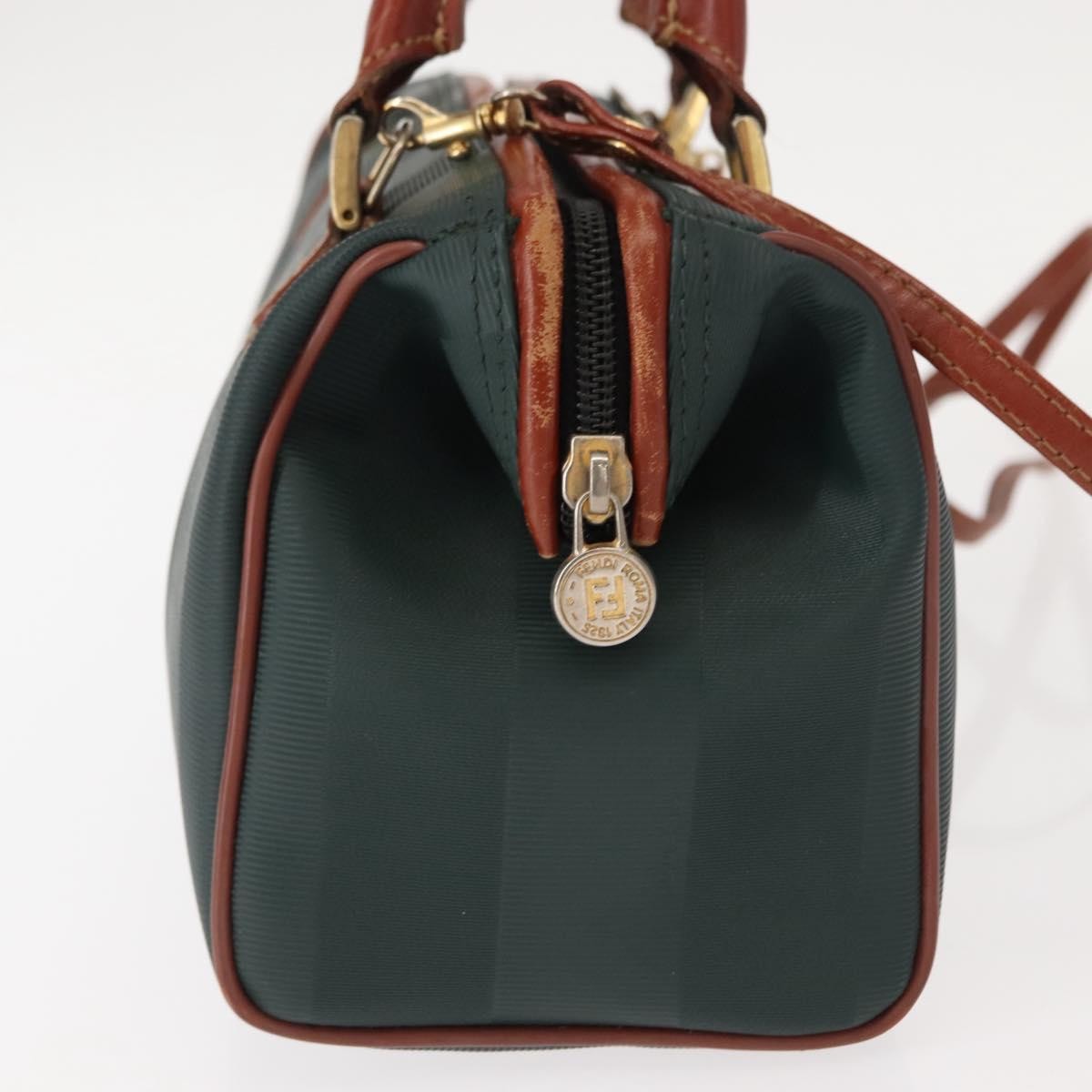 Fendi Vintage Pequin Convertible Boston Bag Coated Canvas, GREEN, CANVAS, Handbag