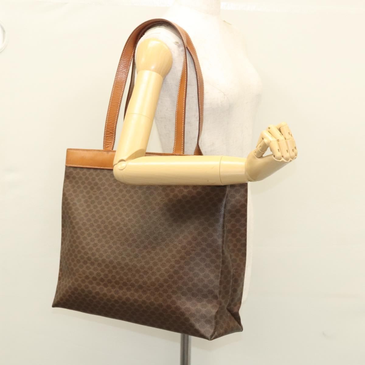 Celine Vintage Macadam Handbag Leather, BROWN, LEATHER, Handbag
