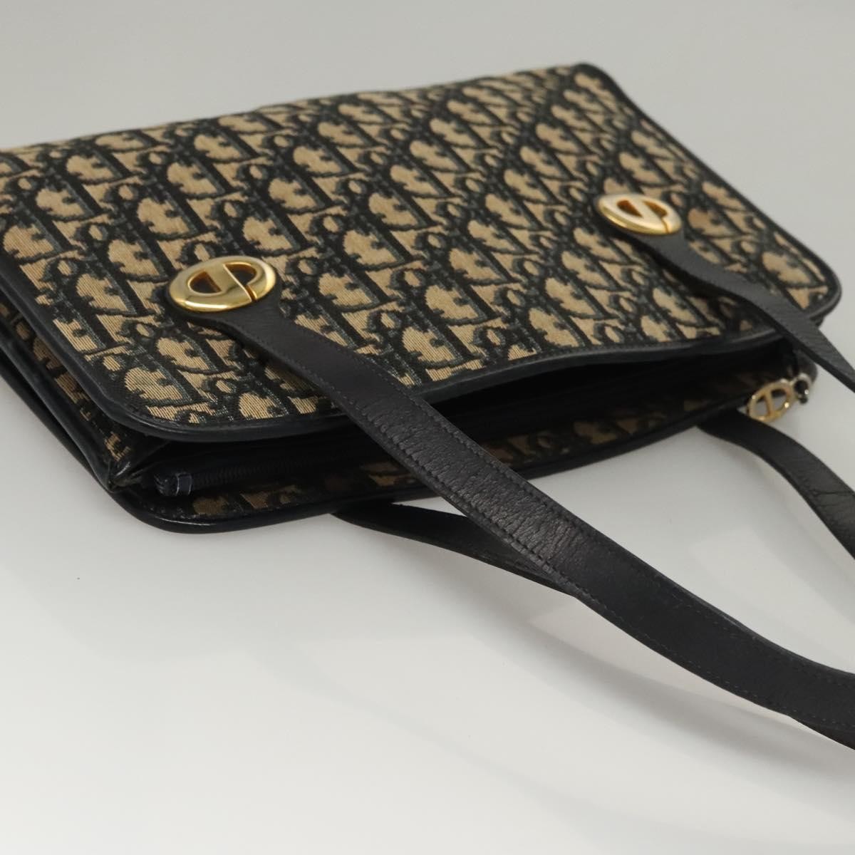 Christian Dior Vintage Trotter Shoulder Bag Canvas, NAVY, CANVAS, Shoulder bag
