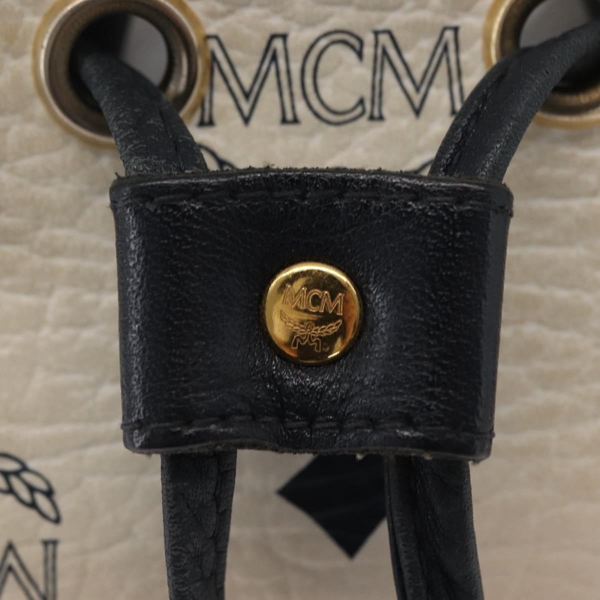 MCM Drawstring Shoulder Bag Leather, WHITE, PVC, Shoulder bag
