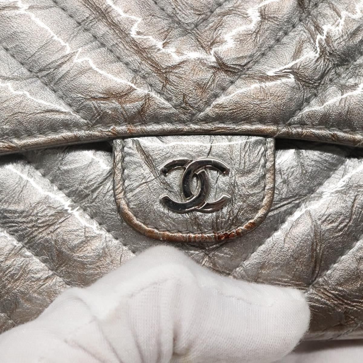 Chanel L-Flap Wallet Chevron Patent, SILVER, PATENT_LEATHER, Wallets