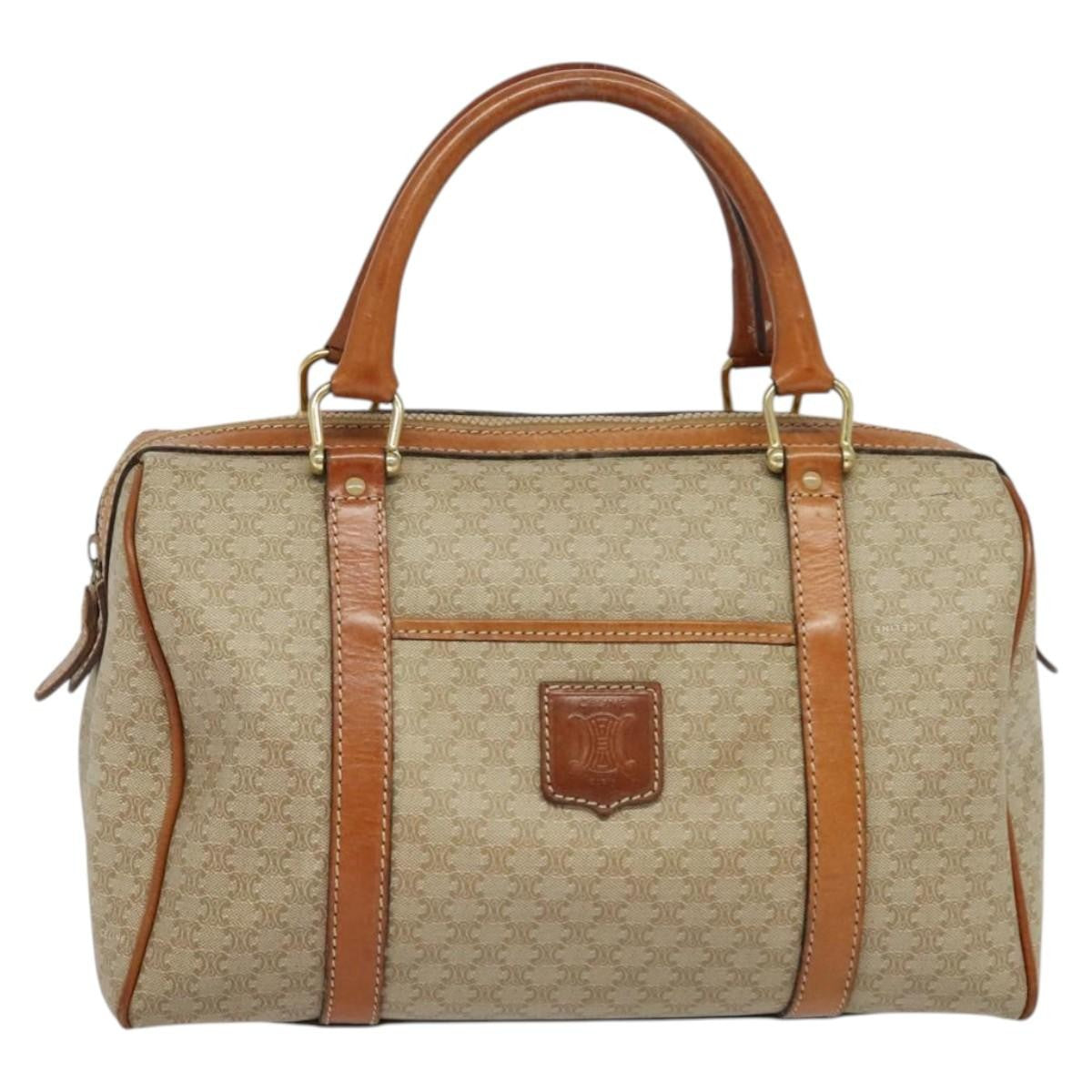 Celine Macadam Handbag Macadam with leather, BEIGE, CANVAS, Handbag