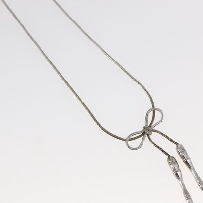 Christian Dior Bow CD Pendant Necklace Metal with Crystal, SILVER, METAL, Necklace