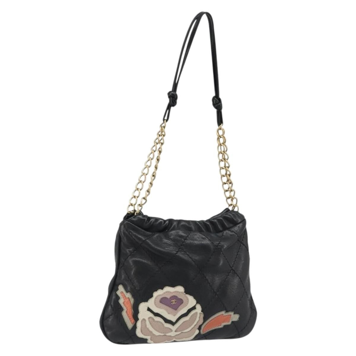 Chanel Chain Tote Leather, Black, Leather, Shoulder Bag