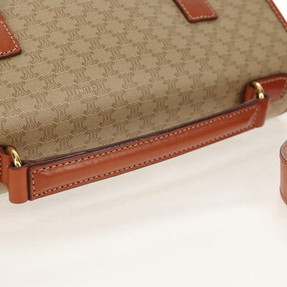 Celine Vintage Macadam Handbag Canvas and Leather, BEIGE, CANVAS, Handbag