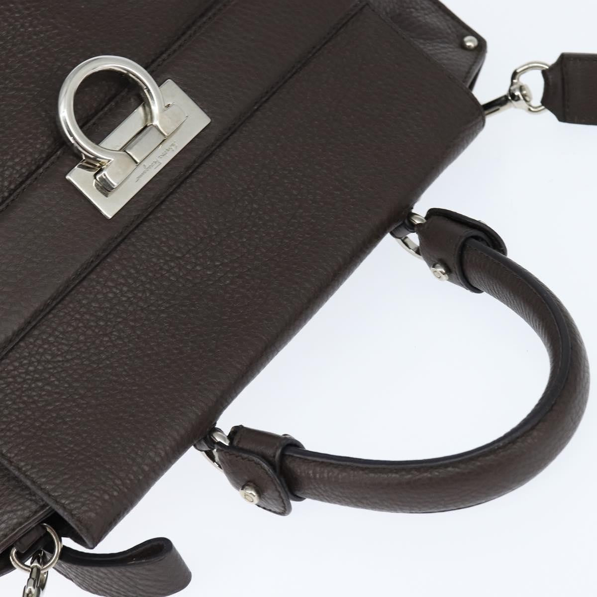 Salvatore Ferragamo Gancini handbag Leather, BROWN, LEATHER, Handbag