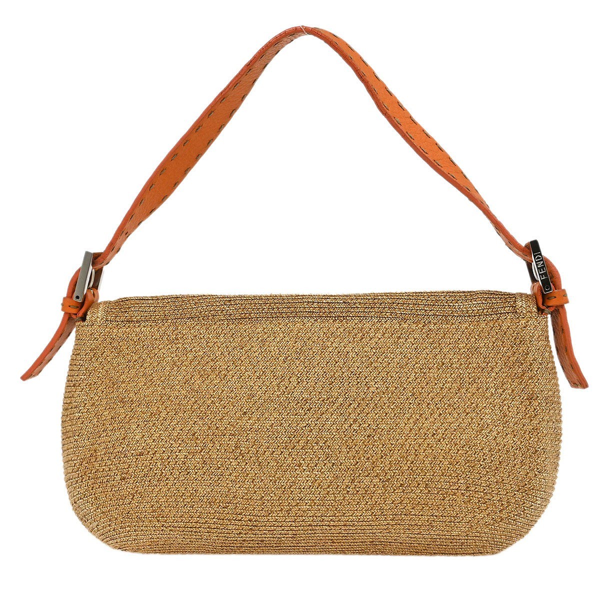 Fendi Selleria Shoulder Bag Leather, "BEIGE,ORANGE", STRAW,LEATHER, Shoulder bag