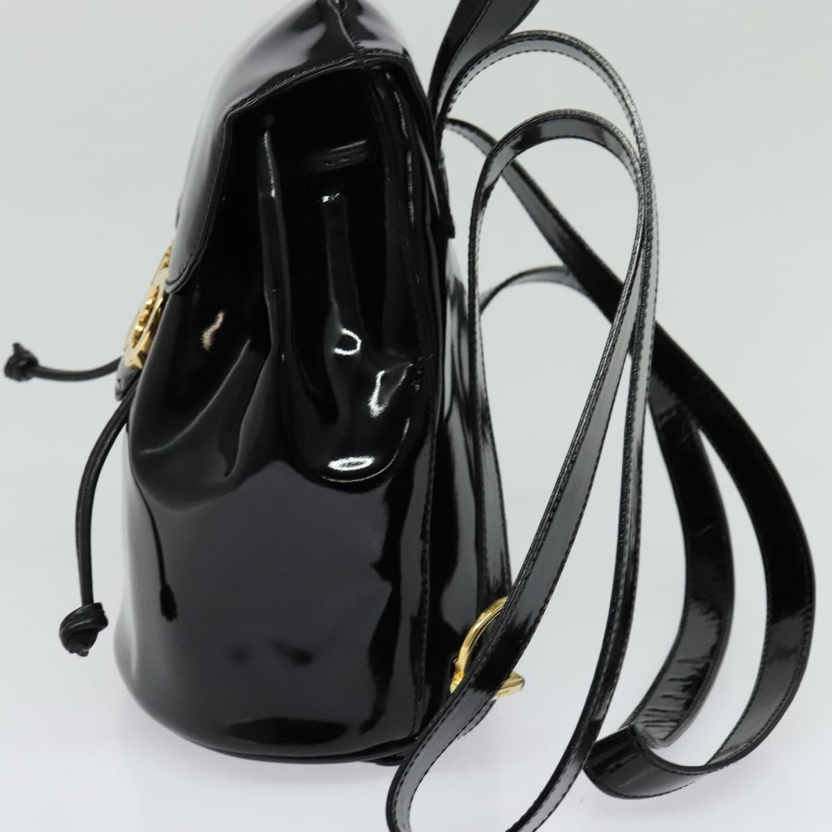 Salvatore Ferragamo Gancini Flap Drawstring Backpack Patent leather, BLACK, PATENT_LEATHER, Backpack