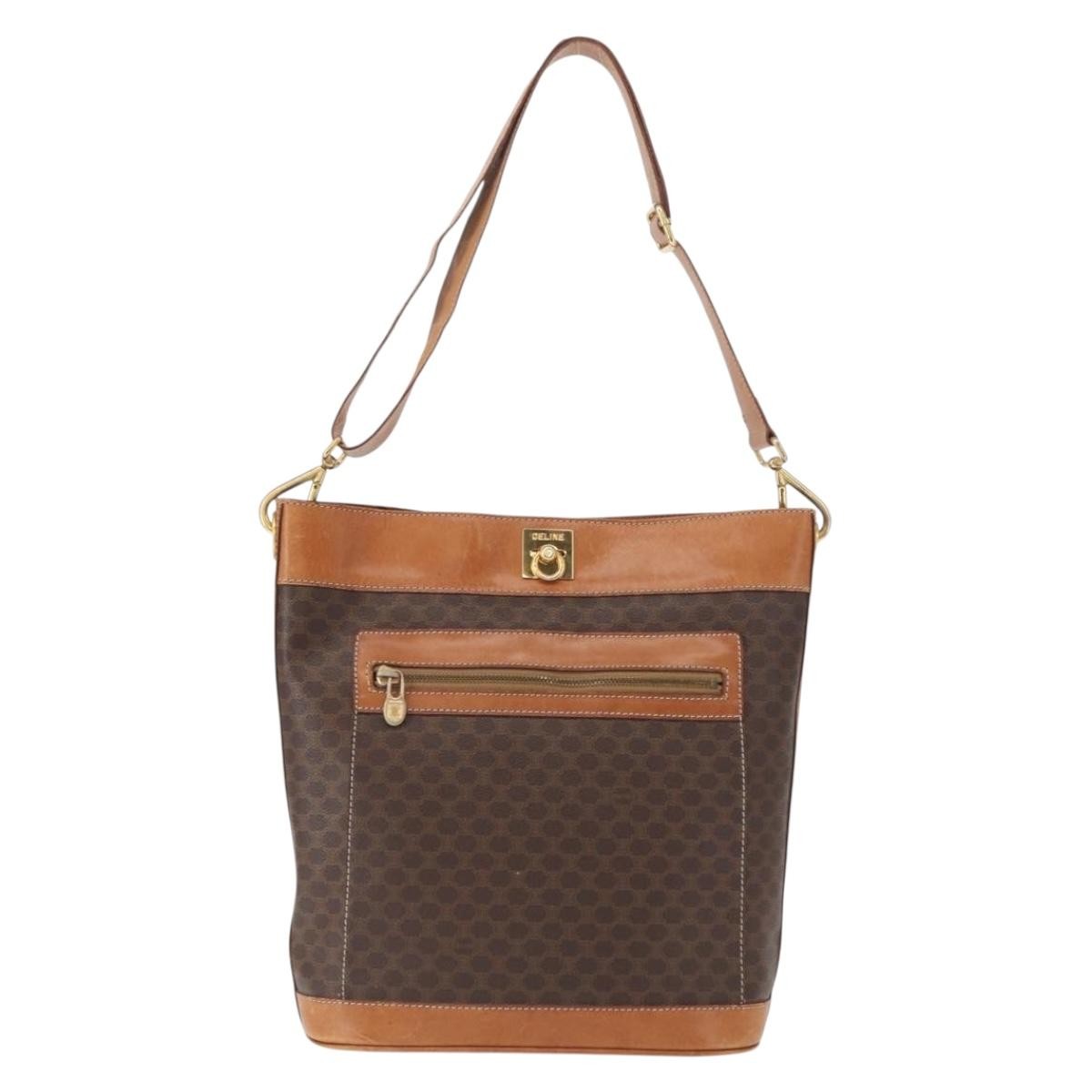 Celine Vintage Macadam Shoulder Bag Canvas and Leather, BROWN, CANVAS, Shoulder bag