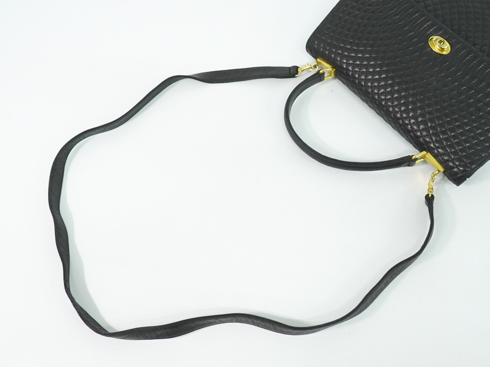 Bally Vintage Handbag Quilted Leather, BLACK, LEATHER, Handbag