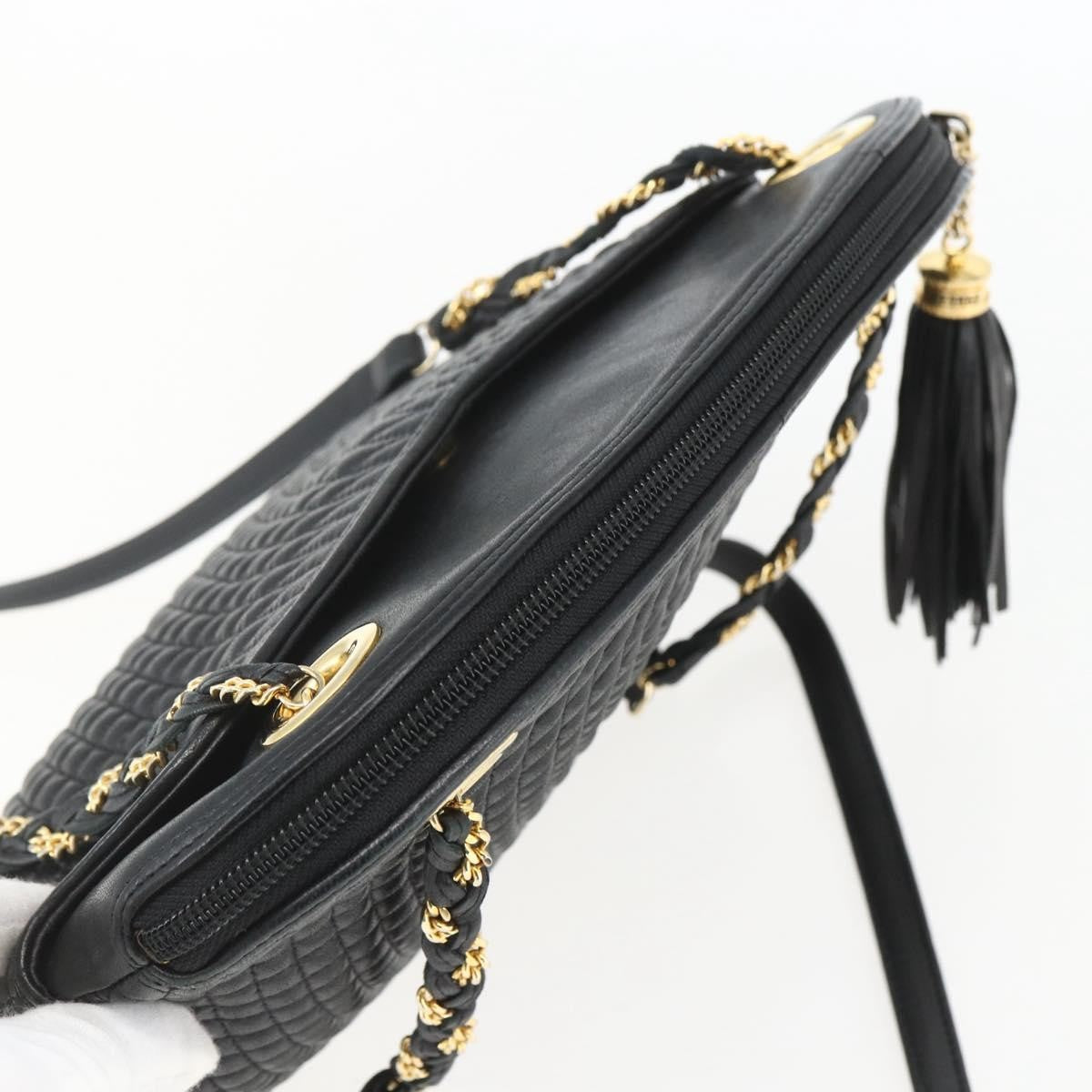 Bally Vintage Chain Shoulder Bag Quilted Leather, BLACK, LEATHER, Shoulder bag