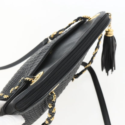 Bally Vintage Chain Shoulder Bag Quilted Leather, BLACK, LEATHER, Shoulder bag