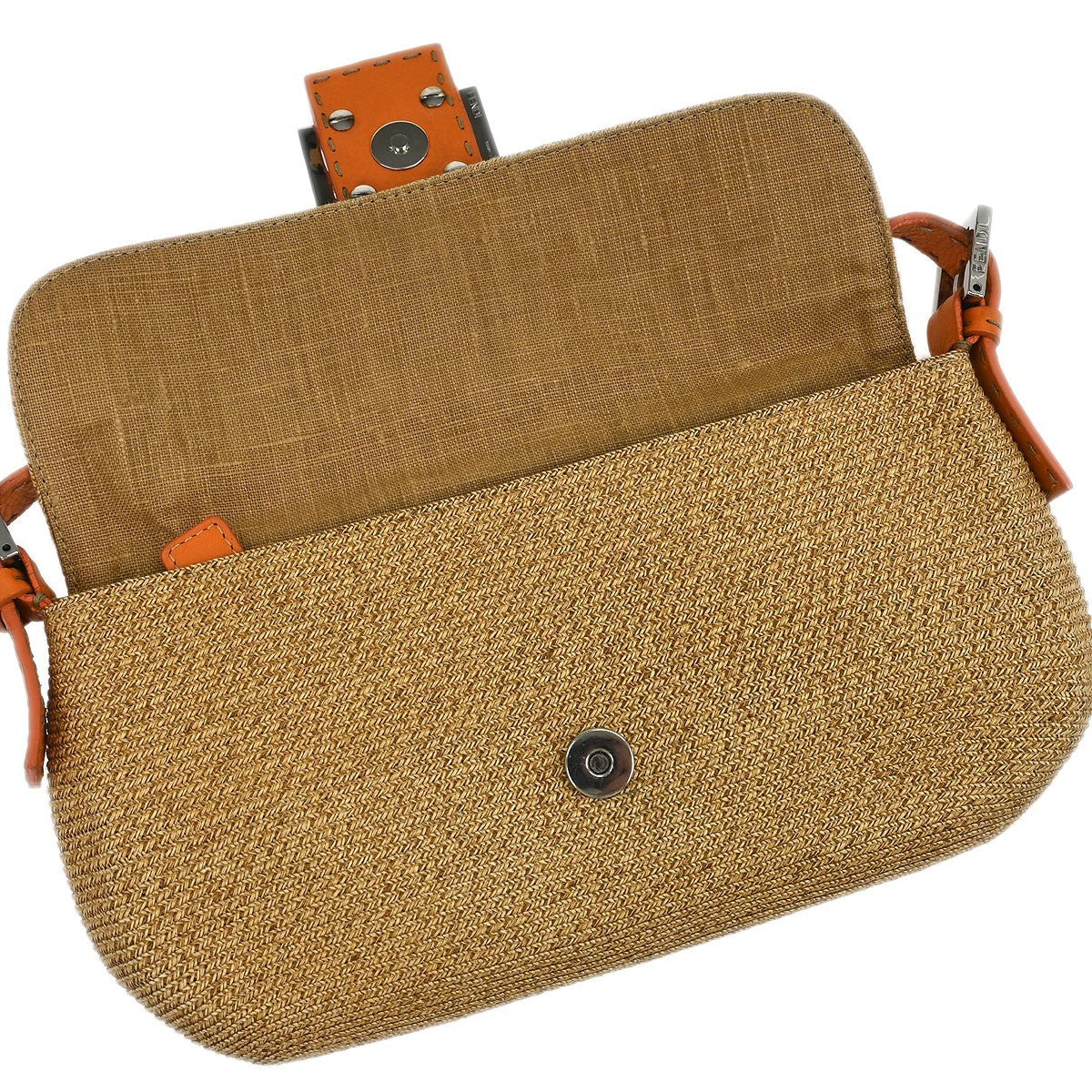 Fendi Selleria Shoulder Bag Leather, "BEIGE,ORANGE", STRAW,LEATHER, Shoulder bag