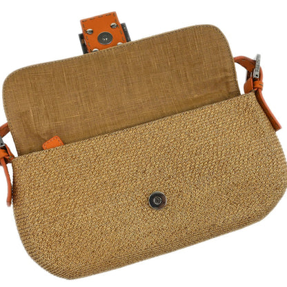 Fendi Selleria Shoulder Bag Leather, "BEIGE,ORANGE", STRAW,LEATHER, Shoulder bag