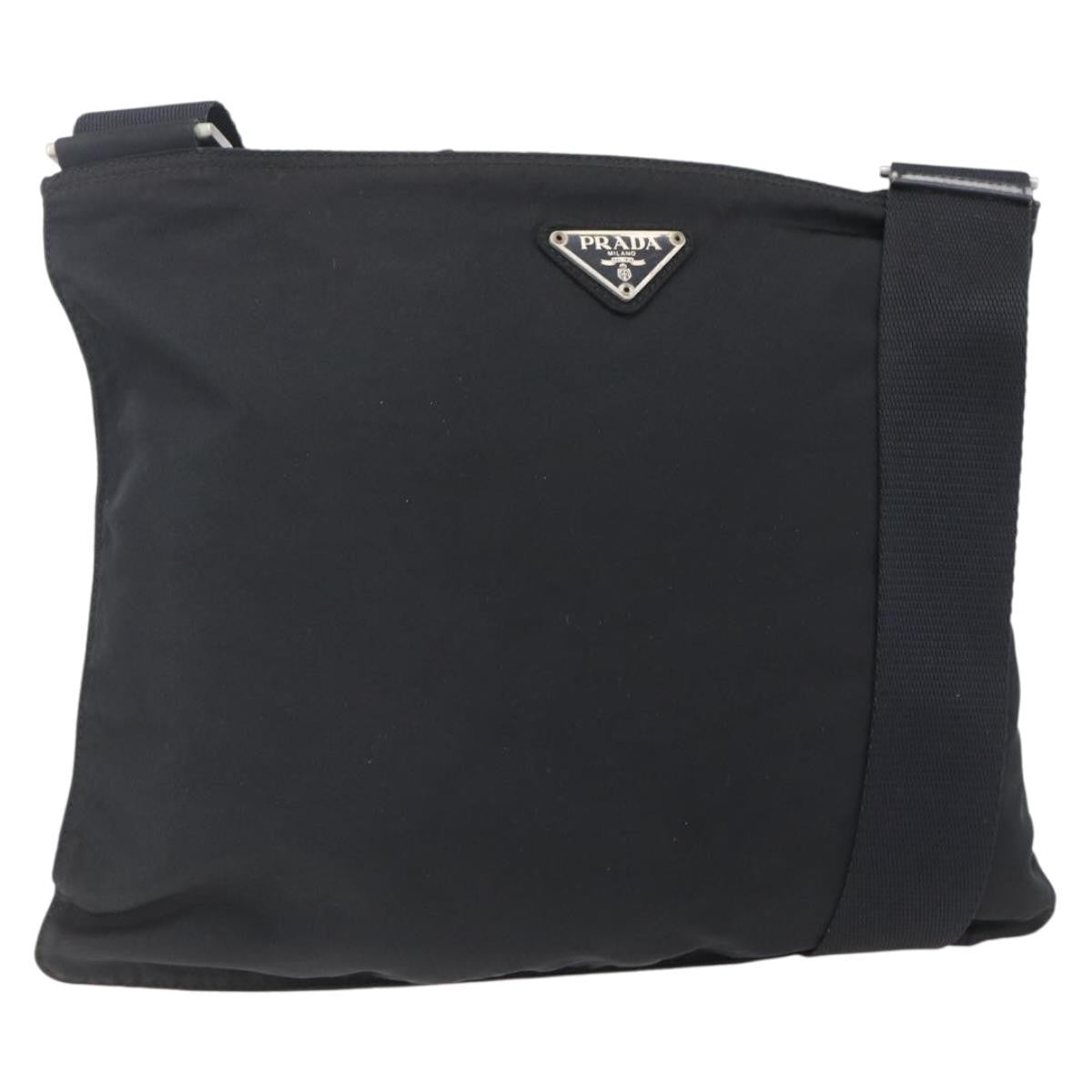 Prada Flat Messenger Bag Tessuto, Black, Nylon, Shoulder Bag