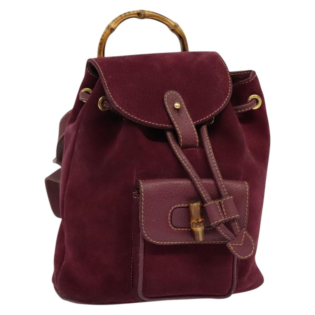 Gucci Vintage Bamboo Backpack Suede, PURPLE, SUEDE, Backpack