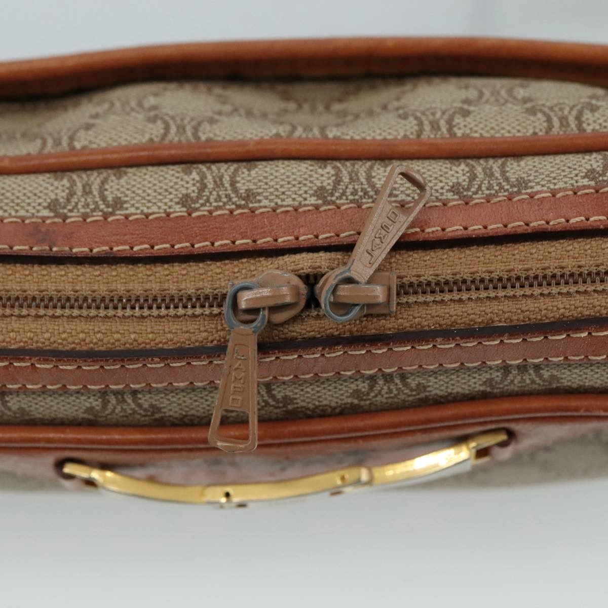 Celine Macadam Shoulder Bag Leather, BEIGE, LEATHER, Shoulder bag