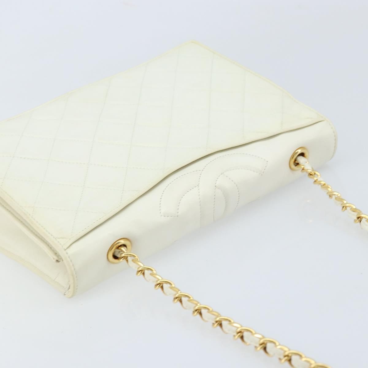 Chanel Vintage CC Full Flap Bag Quilted Lambskin, White, Leather, Shoulder Bag