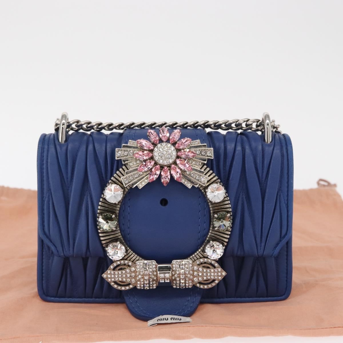 Miu Miu Madras Crystal Buckle Shoulder Bag Leather, Blue, Leather, Shoulder Bag