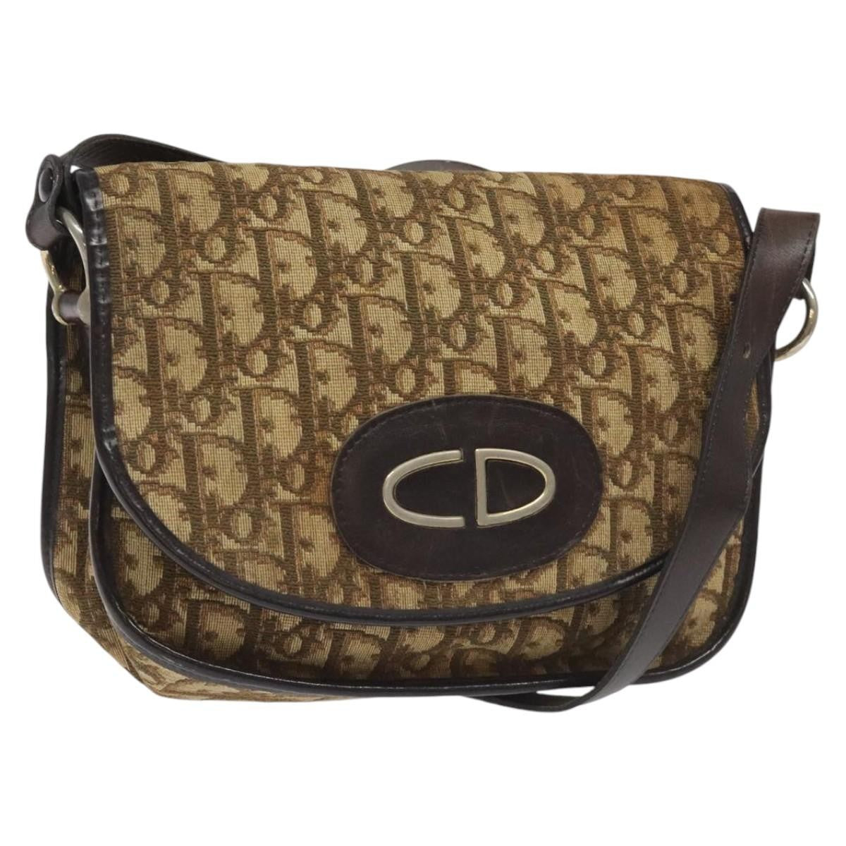Christian Dior Vintage CD Flap Shoulder Bag Canvas, BROWN, CANVAS, Shoulder bag