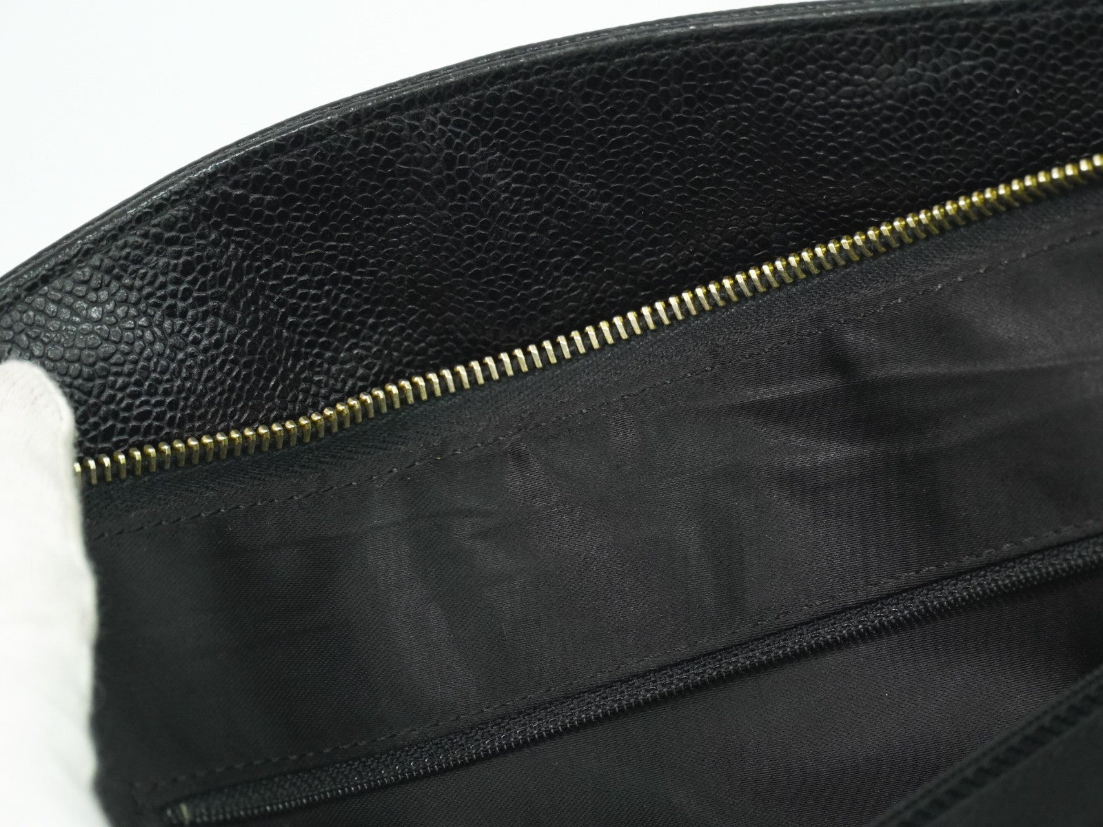 Chanel Vintage Logo Chain Tote Caviar, BLACK, LEATHER, Tote bag