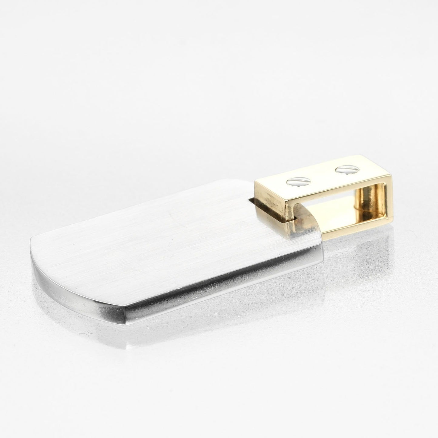 Cartier Santos Dog Tag Pendant Stainless Steel with 18K Yellow Gold, SILVER, YELLOW_GOLD, Pendant & Charms