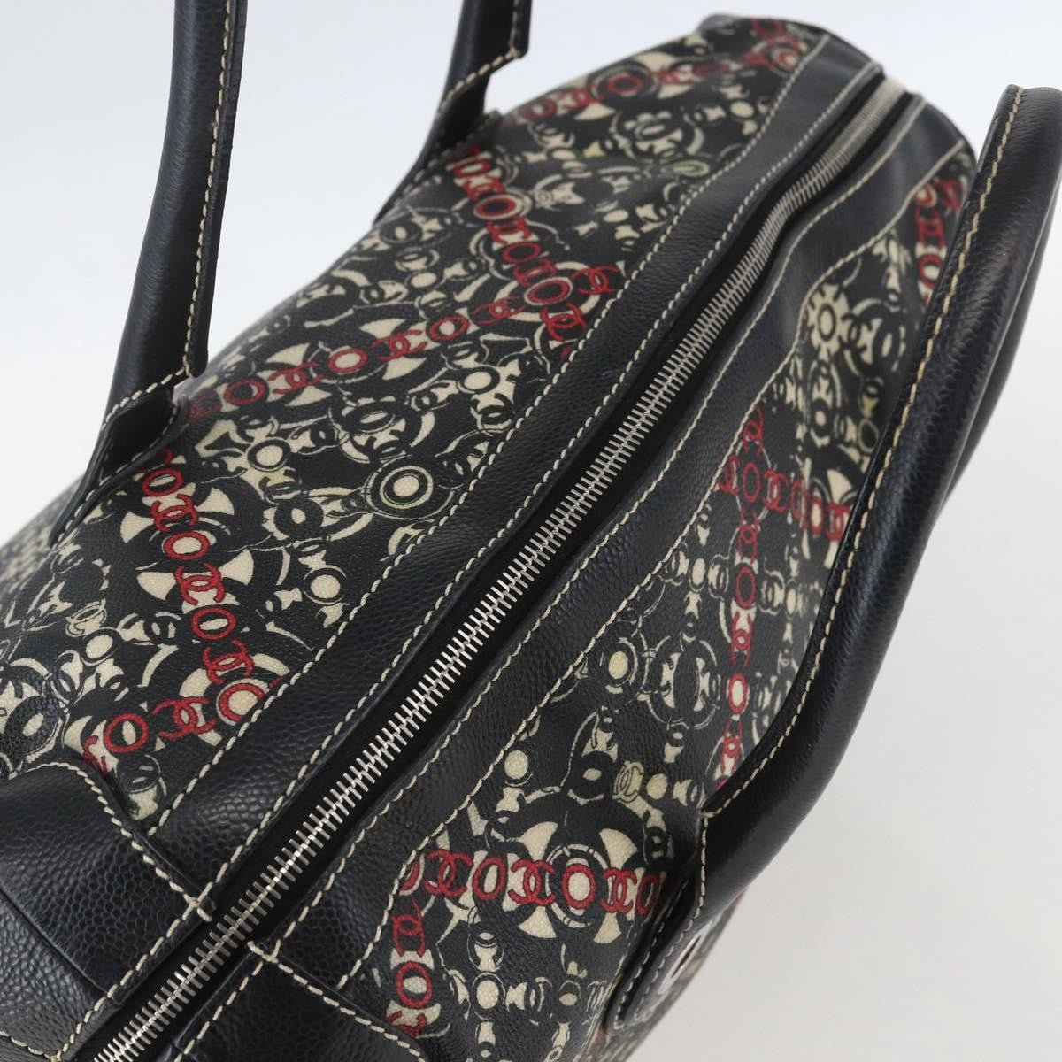 Chanel Optic Coco Bowler Bag Printed Coated Canvas with Caviar, BLACK, PVC, Travel bag