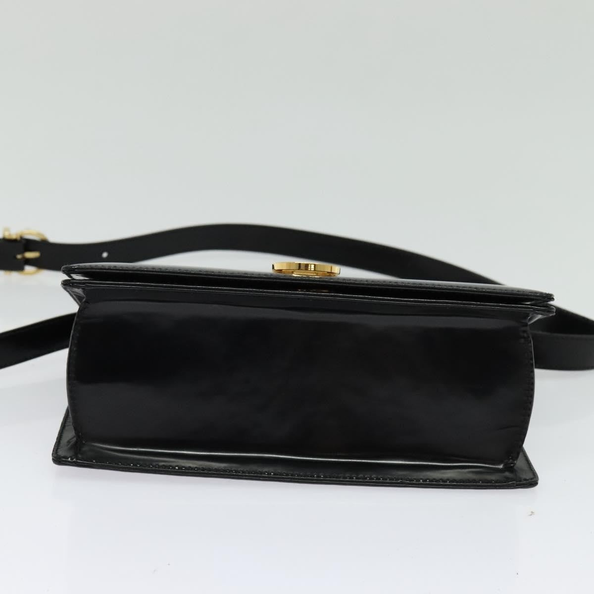 Salvatore Ferragamo Gancini Shoulder Bag Patent Leather, BLACK, PATENT_LEATHER, Shoulder bag