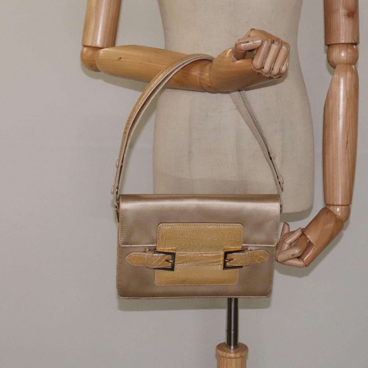Fendi Square Flap Leather, BEIGE, SATIN, Shoulder bag
