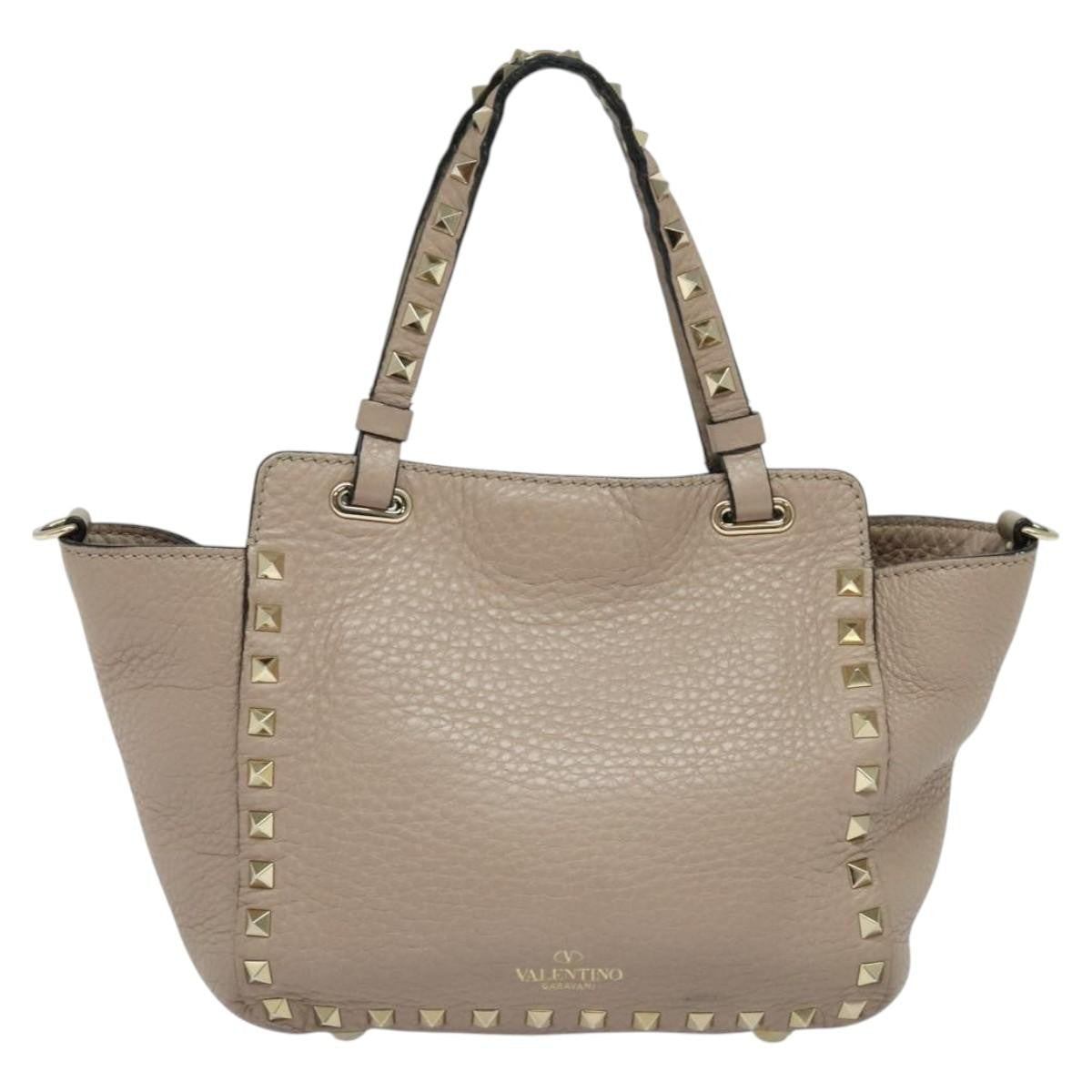 Valentino Garavani Rockstud Tote Pebbled Leather, BEIGE, LEATHER, Tote bag