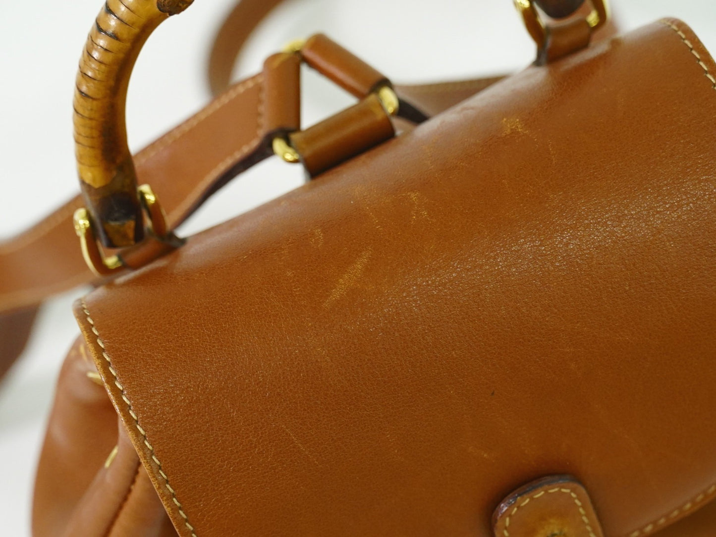 Gucci Vintage Bamboo Backpack Leather, BROWN, LEATHER, Backpack