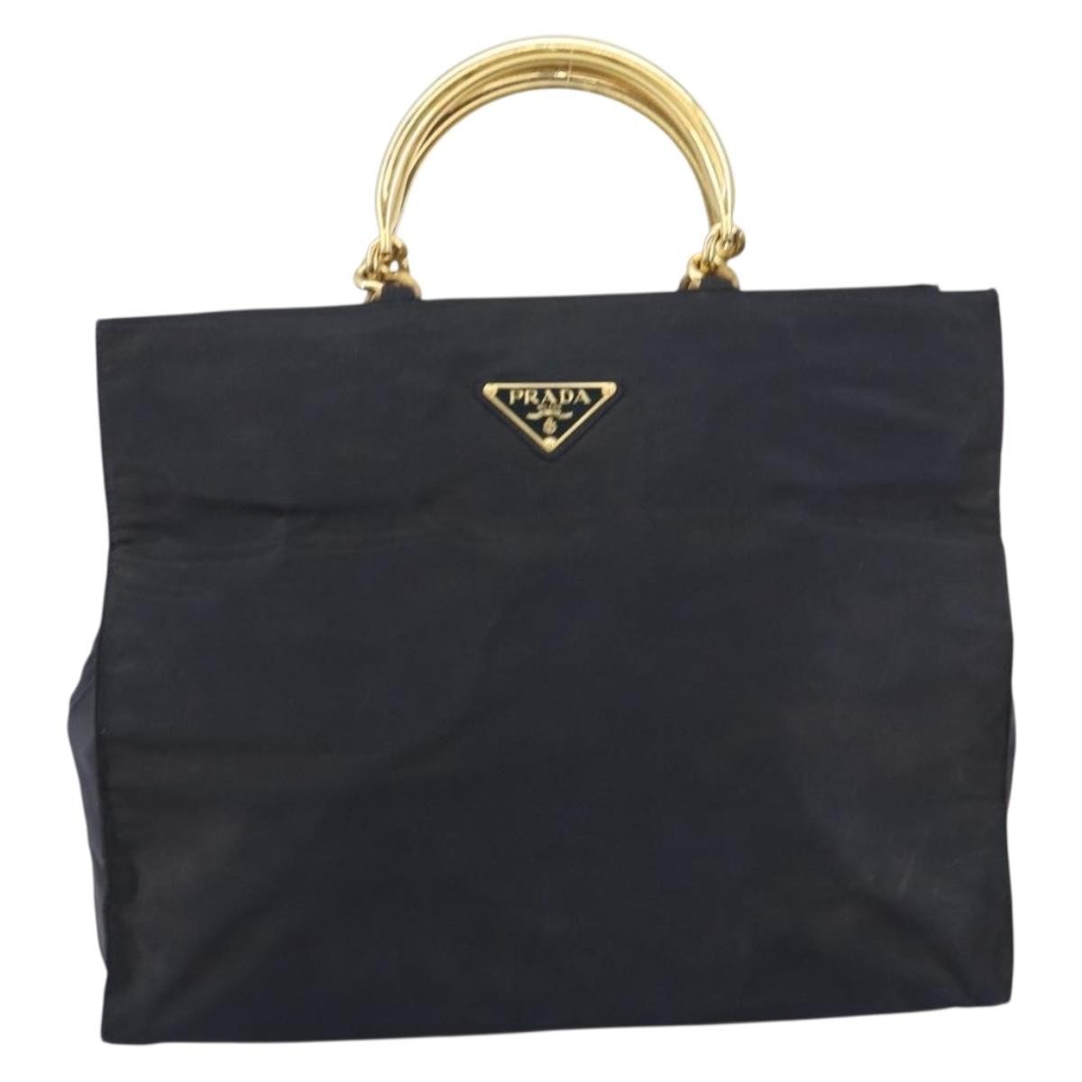 Prada Metal Handles Tote Tessuto, BLACK, NYLON, Tote bag