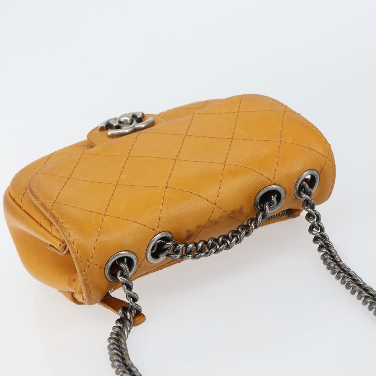 Chanel Chain Flap Bag Quilted Leather, ORANGE, LEATHER, Shoulder bag