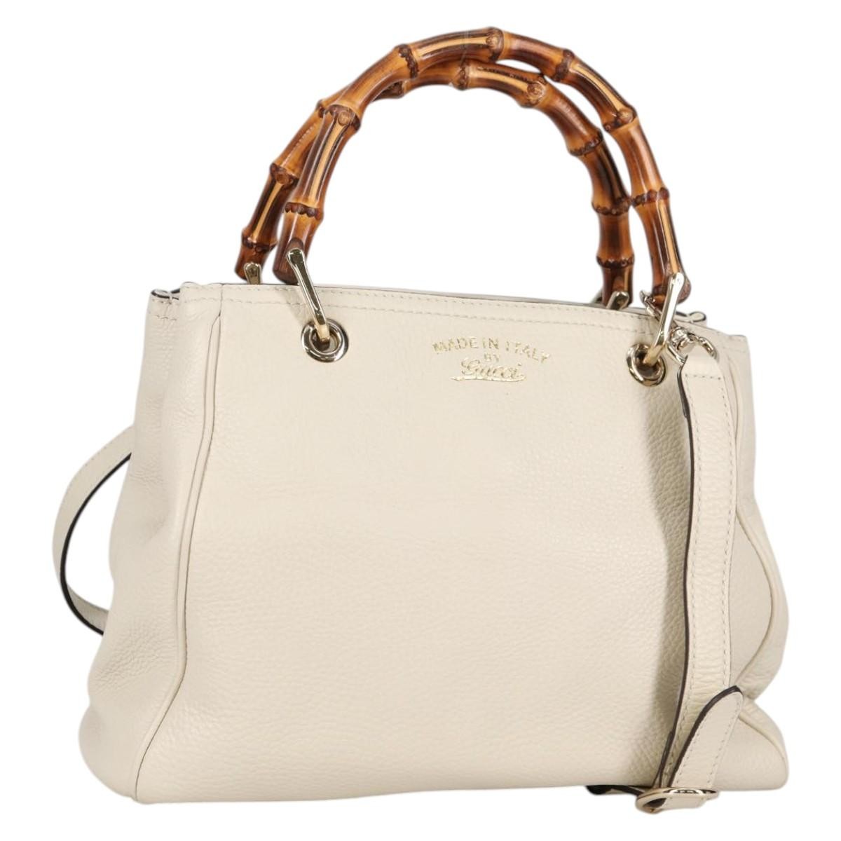 Gucci Bamboo shopper bag Leather, WHITE, LEATHER, Handbag