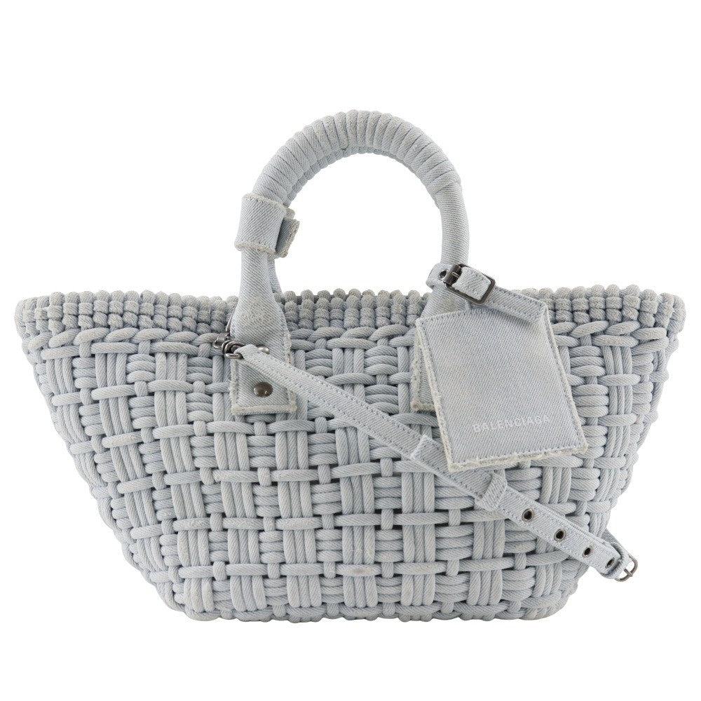 Balenciaga Bistro Panier Bag Woven Denim, BLUE, DENIM_JEANS, Handbag