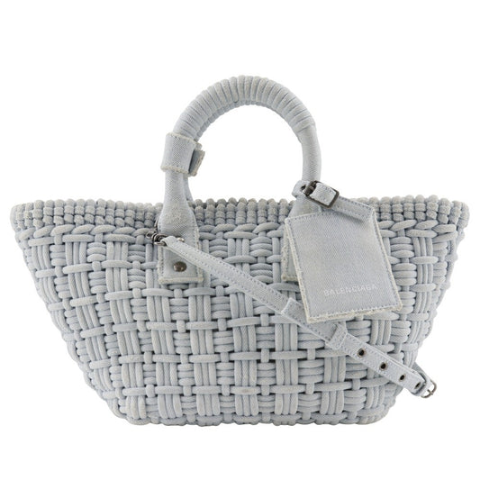 Balenciaga Bistro Panier Bag Woven Denim, BLUE, DENIM_JEANS, Handbag
