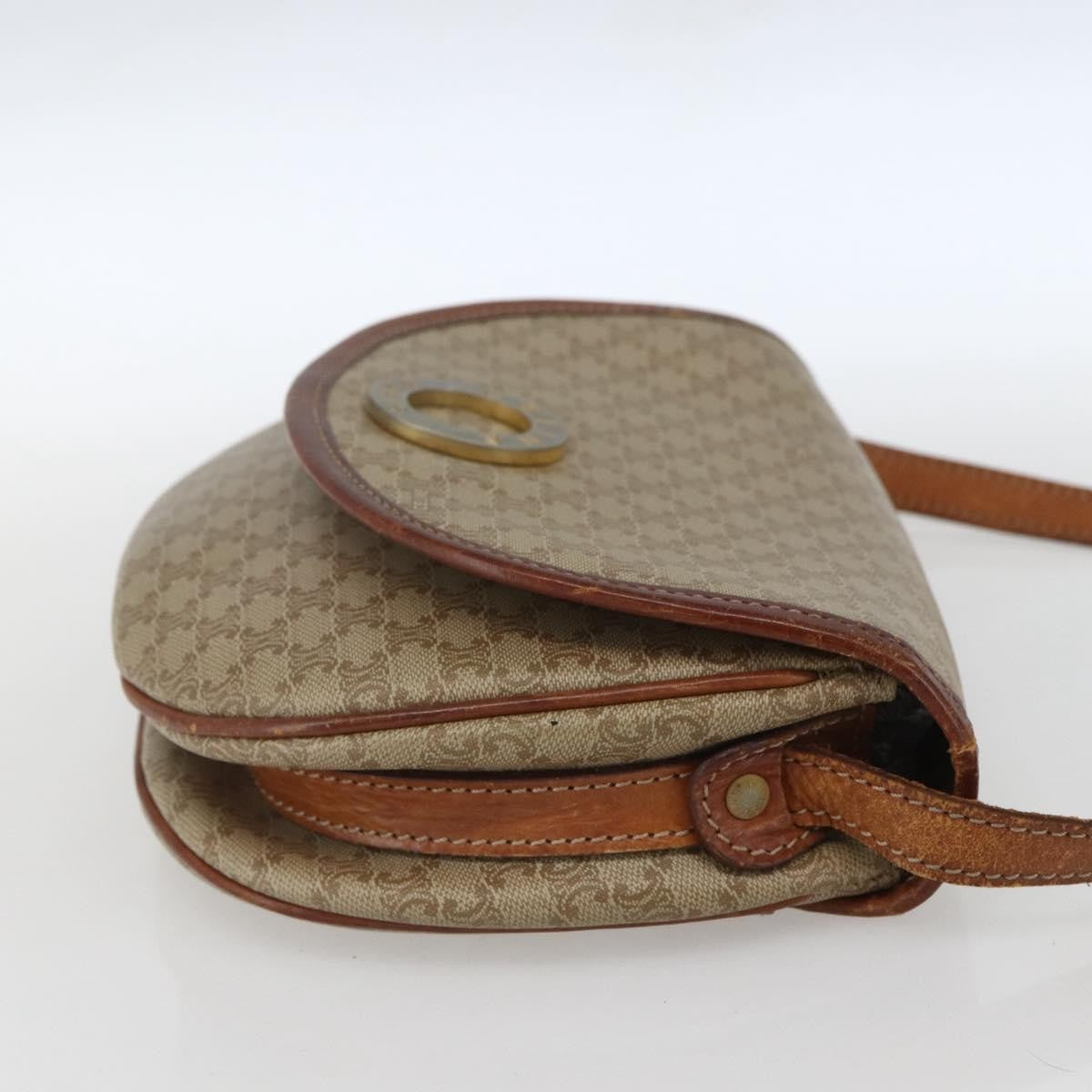 Celine Vintage Macadam Circle Logo Shoulder Bag Canvas and Leather, BEIGE, CANVAS, Shoulder bag